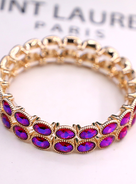 夕瑶饰品新款 玫红色钻闪亮椭圆双层气质弹力手镯欧美休闲个性