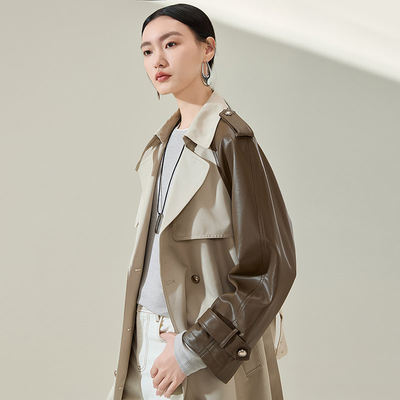 卡其色风衣外套女MOFAN摩凡2025早春新款撞色肩章设计小个子风衣,淘宝优惠券,粉丝福利购,淘宝优惠卷