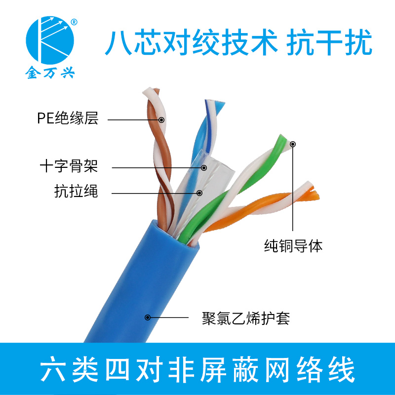 金万兴CAT6  CTA5e 五5类六6类网络线无氧铜千兆六类非屏蔽双绞线 - 图0