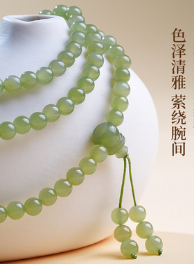印象眸108颗和田玉高冰晴水手串
