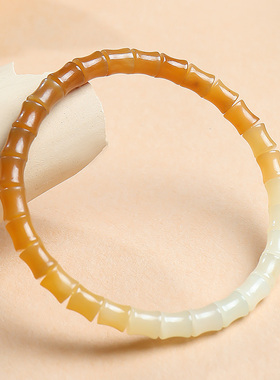 印象眸和田玉手串糖料渐变竹节