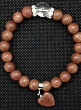 金沙石手串 金星石吊桃心民族风金砂石手链