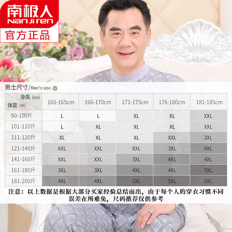 南极人纯棉中老年人保暖男士棉毛衫 南极人兴特保暖套装