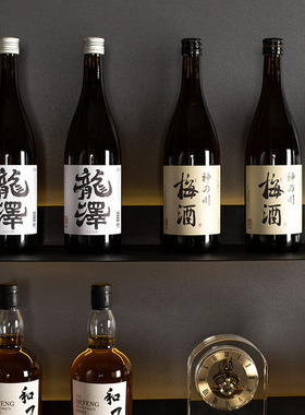 样板间厨房酒柜道具摆件仿真清酒威士忌醒酒器水晶酒杯售楼处软装