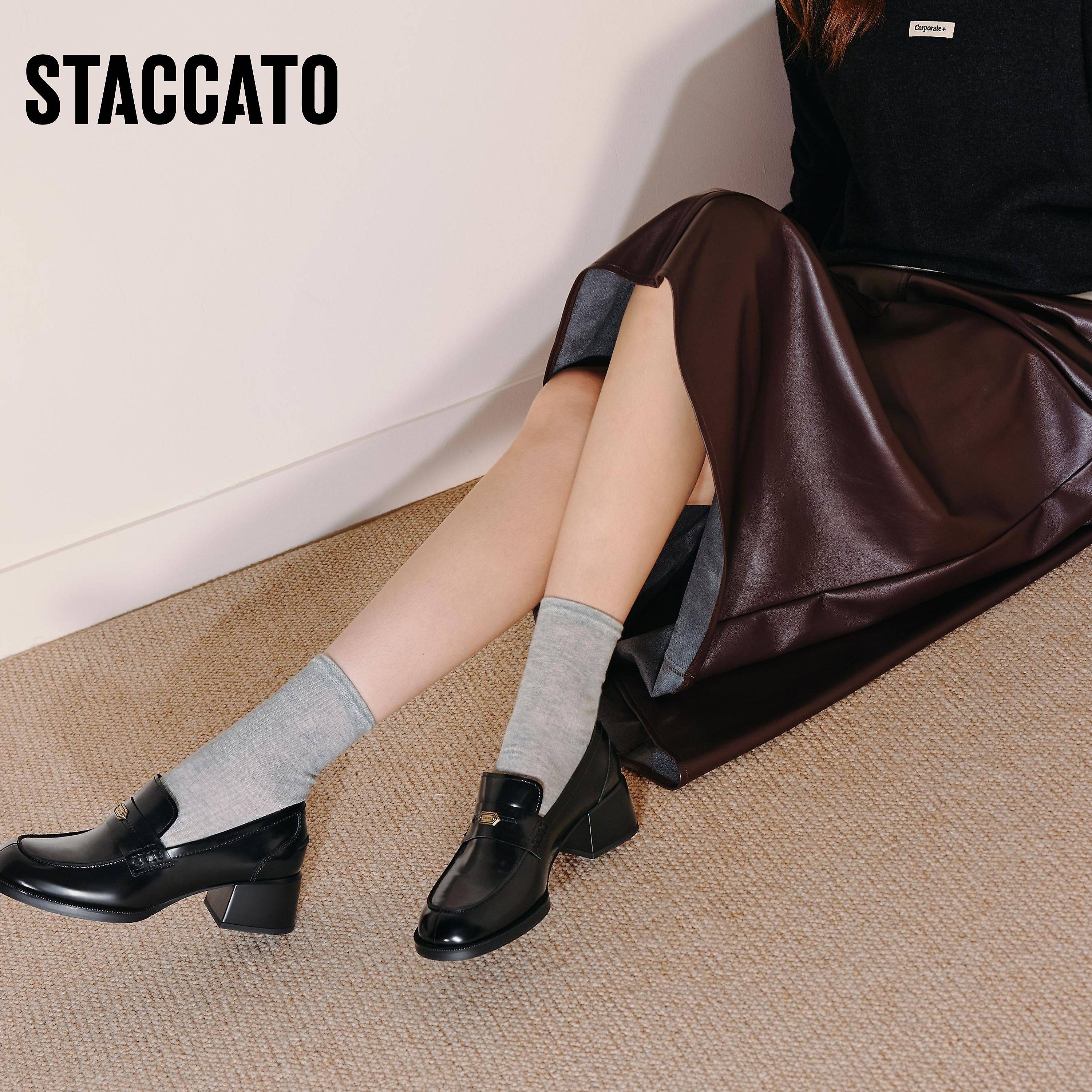 思加图新款英伦风乐福鞋粗跟增高黑色小皮鞋单鞋女鞋鞋子EGY02CA5,淘宝优惠券,粉丝福利购,淘宝优惠卷