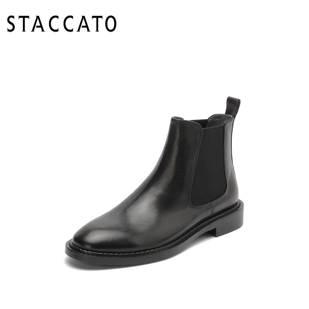 staccato旗舰店思加图冬季新款简约切尔西靴瘦瘦靴英伦风短靴女靴子D2067DD00