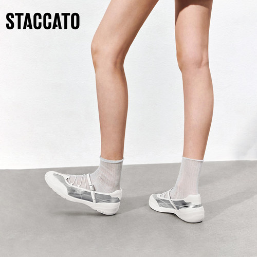 思加图新款魔镜魔镜芭蕾舞鞋玛丽珍鞋银色单鞋女EB306AA5 - 图2