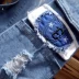 Áo khoác giả nam hai mùa thu denim nam XL gram Nhật Bản cá tính học sinh nam áo khoác trùm đầu - Áo khoác