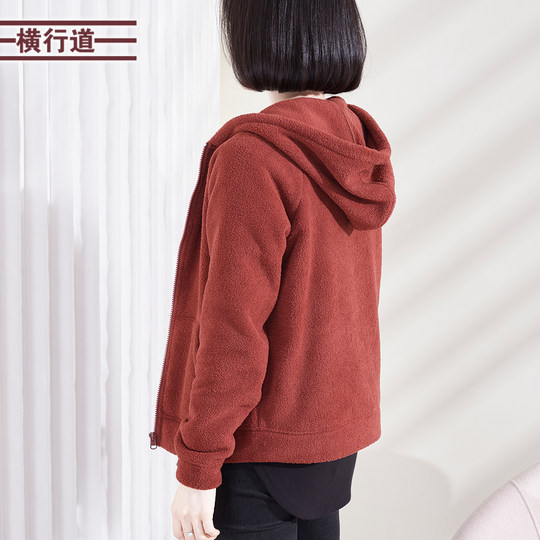 2025冬季双面绒加厚加绒宽松胖MM中年妈妈长袖摇粒绒拉链连帽外套