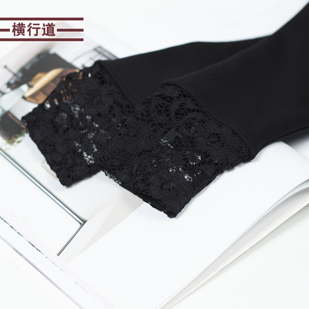 加厚加绒半高领黑色纯棉蕾丝打底衫 横行道T恤