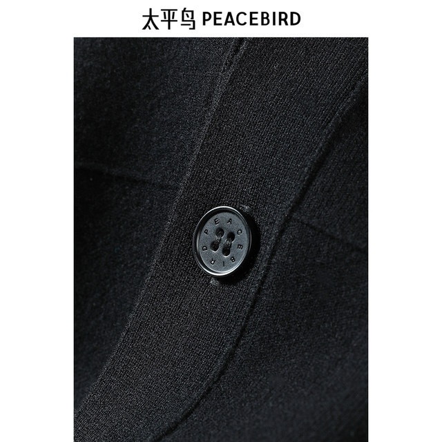PEACEBIRD Men's Casual Sweater Shirt Jacket Fall Lapel Fashionable Textured Black Solid Color Sweater