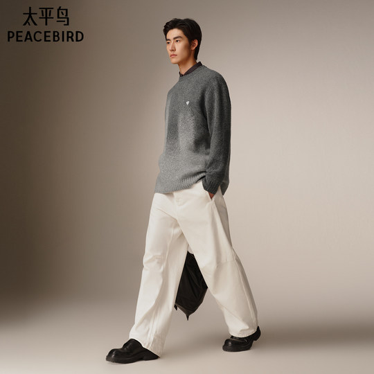 【糯米绒】太平鸟男装 圆领套头休闲毛衣针织衫休闲毛衫慵懒毛衣