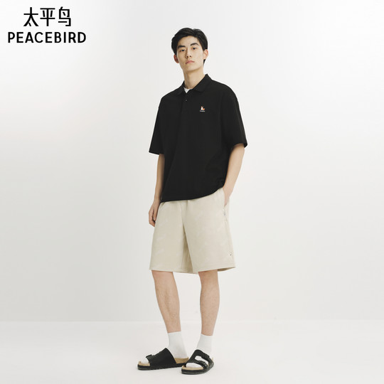 【晚心联名】太平鸟男装 40支polo衫2025年夏新款宽松翻领短袖t潮