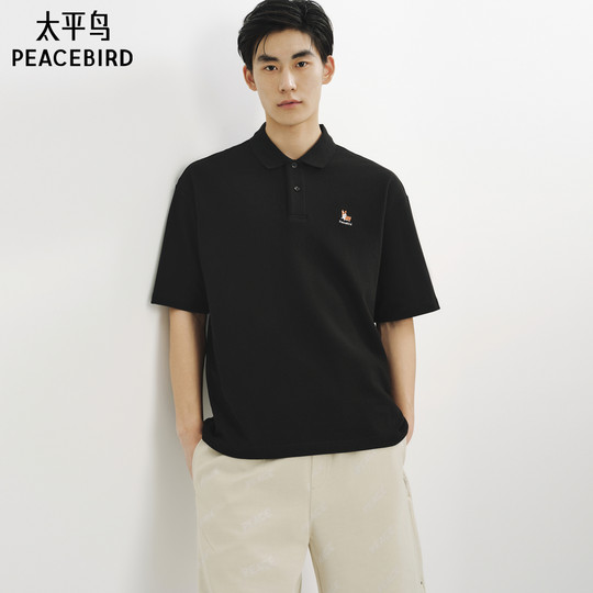 【晚心联名】太平鸟男装 40支polo衫2025年夏新款宽松翻领短袖t潮