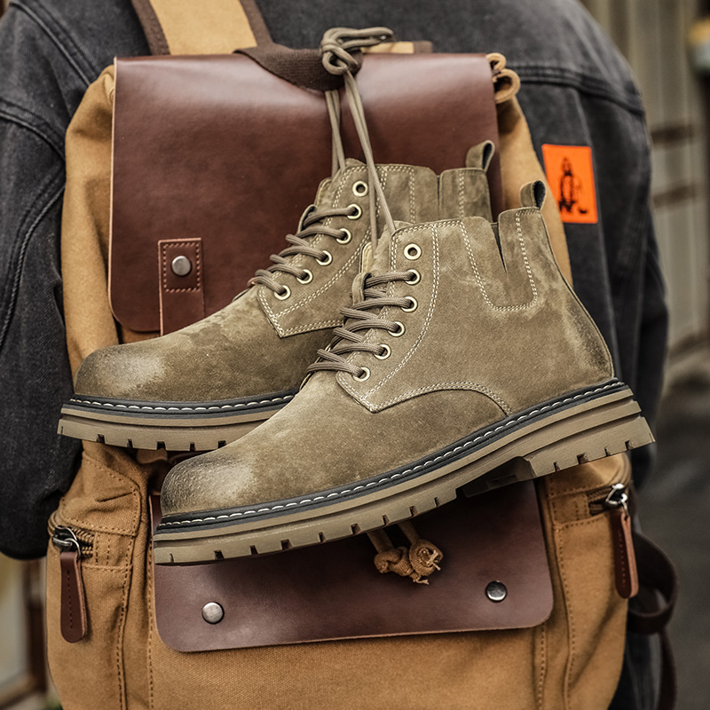 纽宾森男鞋秋冬马丁靴男真皮软底休闲加绒工装靴中帮百搭潮男靴子 - 图3
