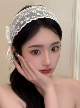 法式白色蕾丝宽边发带高颅顶弹力发箍甜美芭蕾风外戴压发洗脸头箍