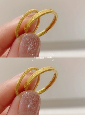 复古小众简约素圈磨砂满天星古法戒指女ins潮网红冷淡风细款指环
