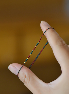 端午祈福五彩手绳手工编织国风配色小金圈本命年红绿情侣手绳手链