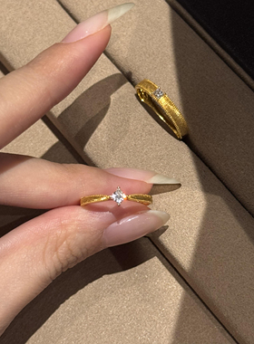 复古简约拉丝方形锆石戒指女小众设计百搭时尚气质高级感戒子指环