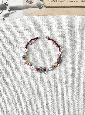 酒红色mini小花花蝴蝶编织手绳简约显白珍珠春夏手链个性百搭手饰