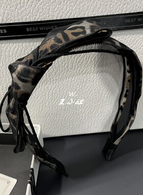 韩版简约百搭豹纹侧边蝴蝶结防滑带齿发箍网纱显脸小减龄气质头箍