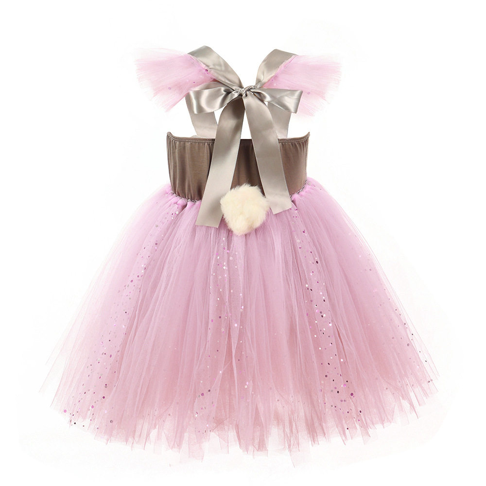 外贸女童连衣裙 粉色兔子蓬蓬裙万圣节角色扮演服节日演出摄影服 - 图2