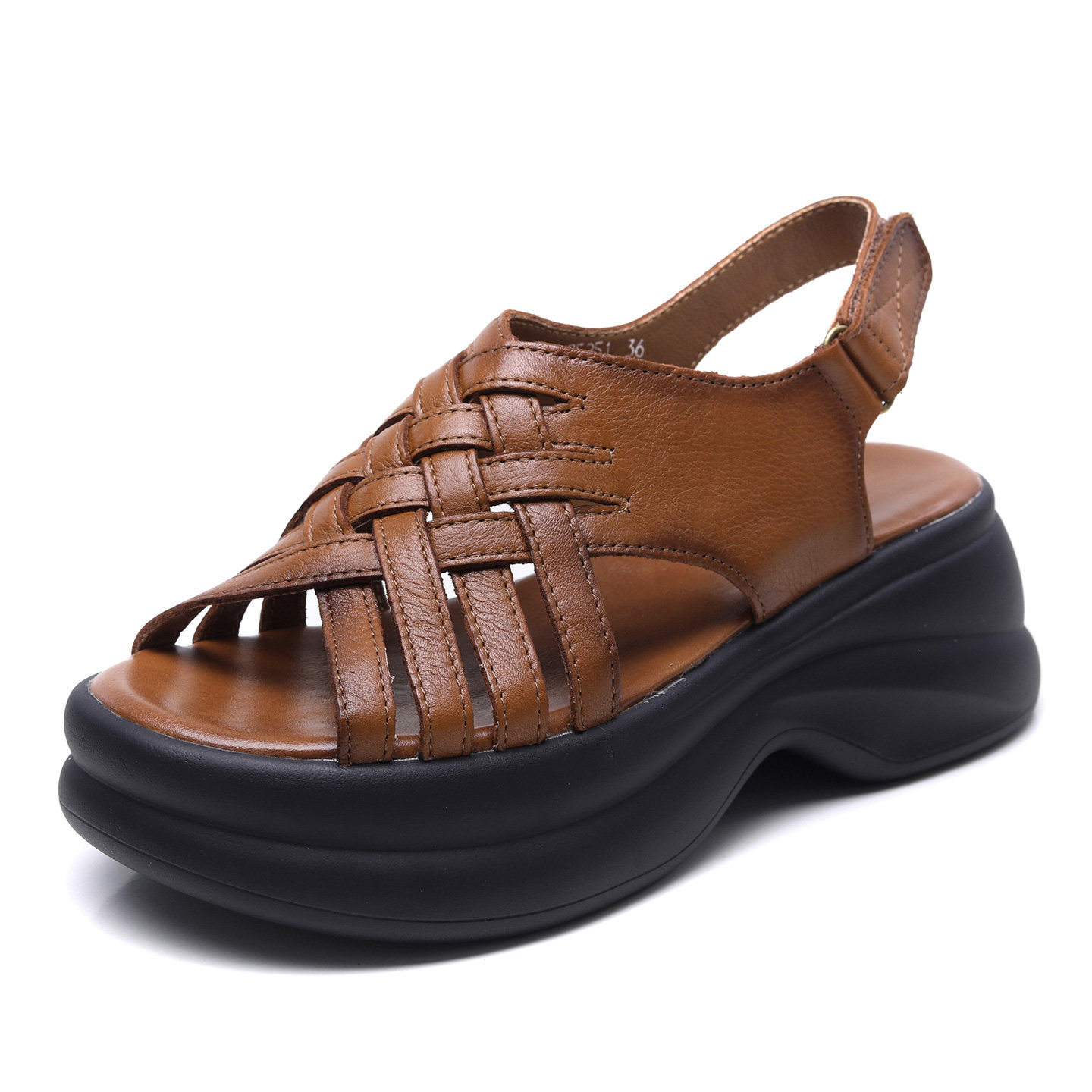 头层牛皮编织凉鞋女厚底坡跟增高露趾鱼嘴鞋真皮复古休闲罗马凉鞋,淘宝优惠券,粉丝福利购,淘宝优惠卷