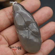 Украшения на шею 青海料烟青玉连年有余玉佩玉坠和田玉双鱼莲花吊坠挂件毛衣坠颈饰