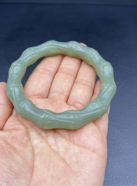 青白玉竹节玉手镯古玩复古和田玉