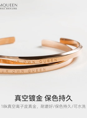 钛钢镀18k黄金情侣彩金欧美手镯