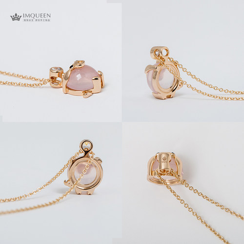 本命年蛇年小猪银项链女纯银锁骨链粉水晶吊坠款简约气质新年礼物 - 图2