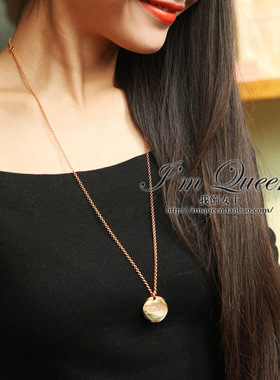 大圆牌刻字定制毛衣链女镀金长款