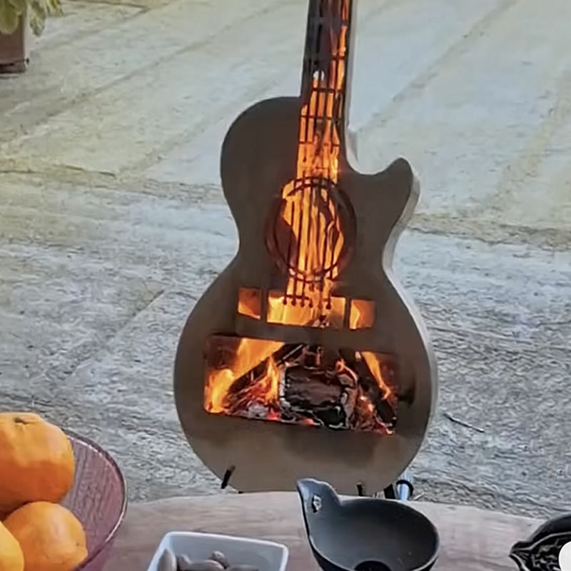 创意吉他焚火台柴火炉取暖篝火围炉煮茶户外露营氛围不锈钢烤火炉 - 图1