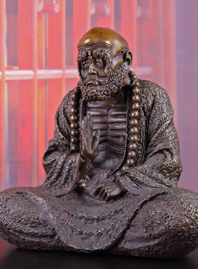 纯铜达摩摆件达摩祖师佛像铜像客厅佛堂装饰品禅意人物工艺品家用