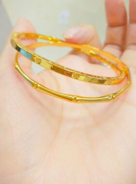 黄金色节节高竹节双环手镯中国风