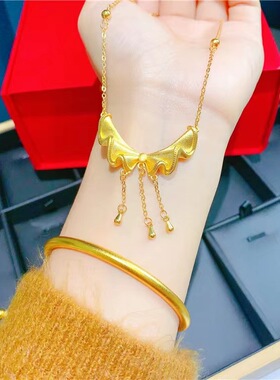 沙金流苏蝴蝶结项链铜镀金女款首
