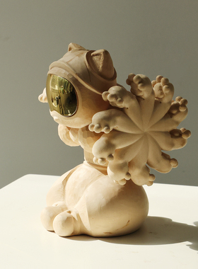 创意简约艺术设计招财猫摆件乔迁开业前台轻奢礼物装饰品 木雕猫