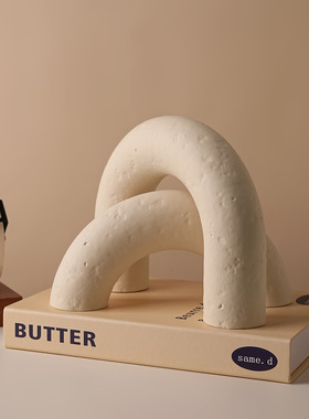 简约侘寂风抽象几何U型复古艺术客厅酒柜陶瓷摆件装饰品高级感