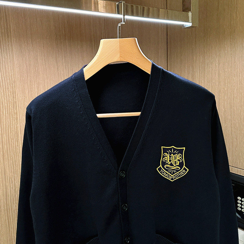 学院风休闲复古开衫针织衫男秋季新款潮流独特刺绣修身毛衣外套男,淘宝优惠券,粉丝福利购,淘宝优惠卷