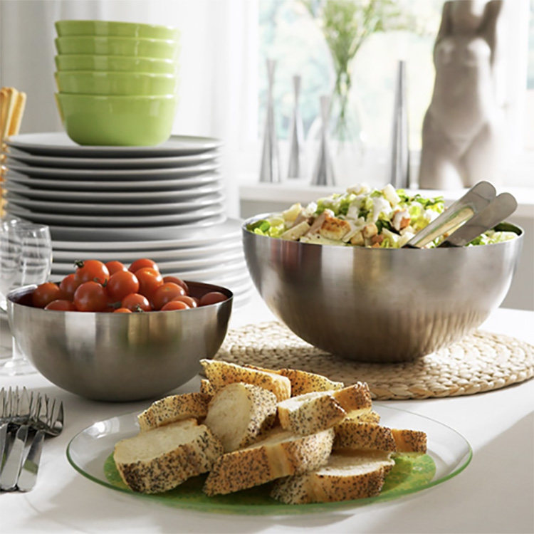 宜家IKEA布朗达上菜用碗不锈钢碗搅拌沙拉水果碗盆大号汤碗防摔