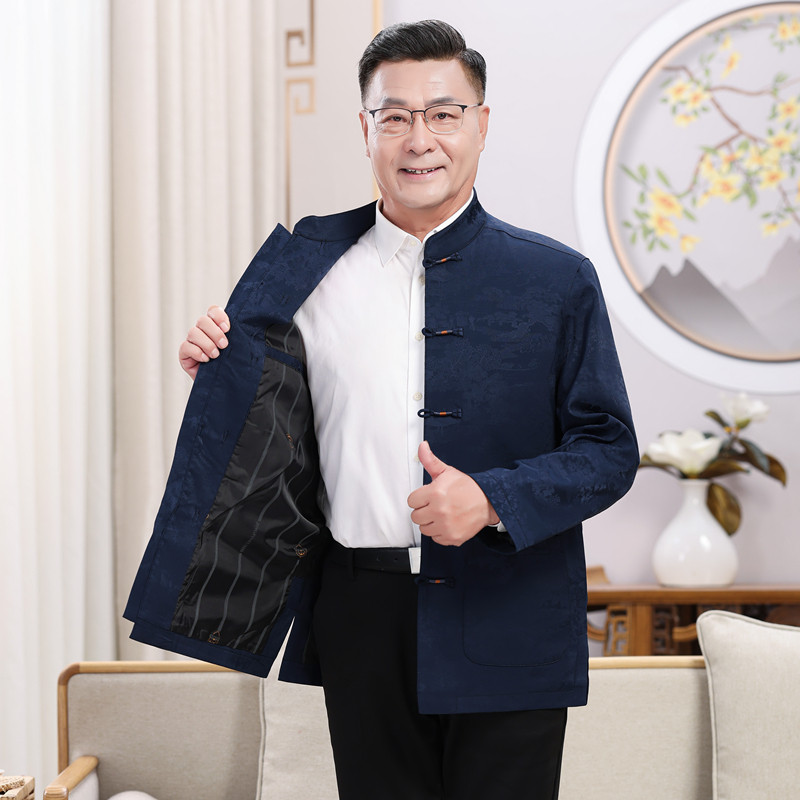 秋季新款中老年唐装男夹克套装60-70-80岁爷爷外套生日宴会爸爸装
