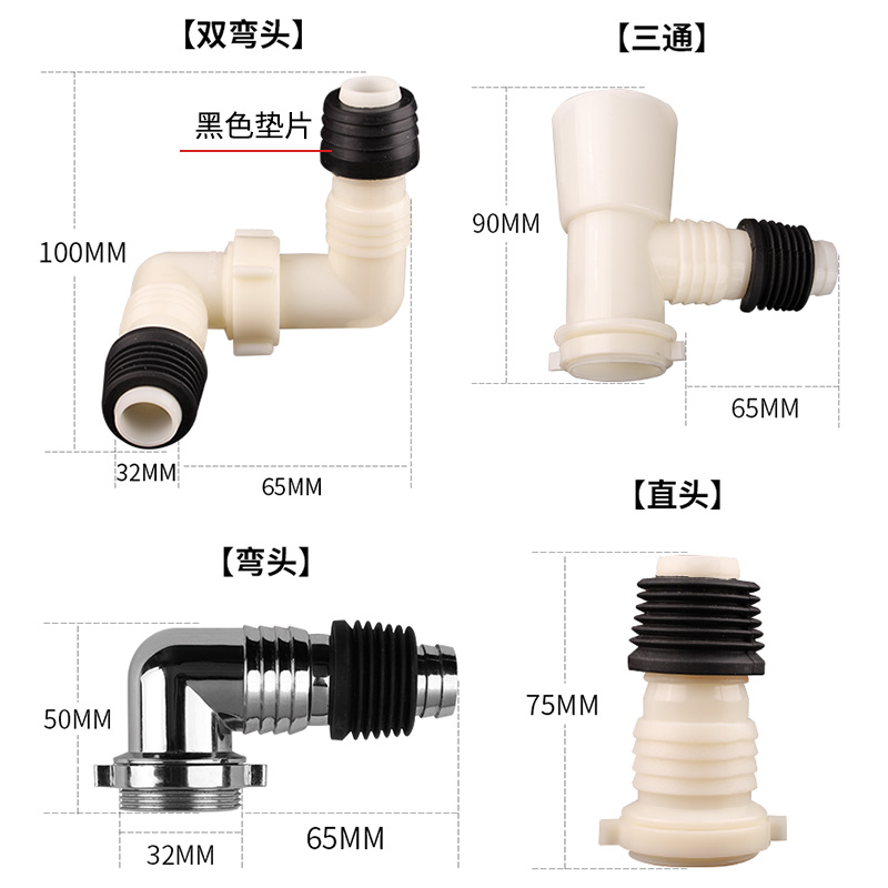 潜水艇洗衣机下水管地漏专用接头二合一下水道排水管三头通防溢水-图2