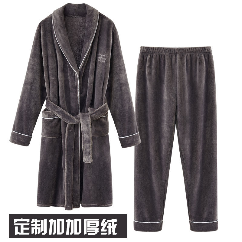 秋冬款法兰绒冬季加绒加长款男睡袍 秋泓齐睡袍/浴袍