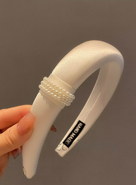 高级感缎面珍珠发箍女
