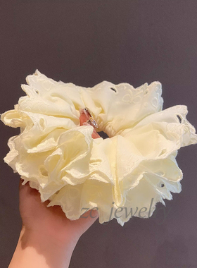 奶呼呼~温柔黄色蕾丝重工4层花苞扎头绳发饰女甜美丸子头发圈