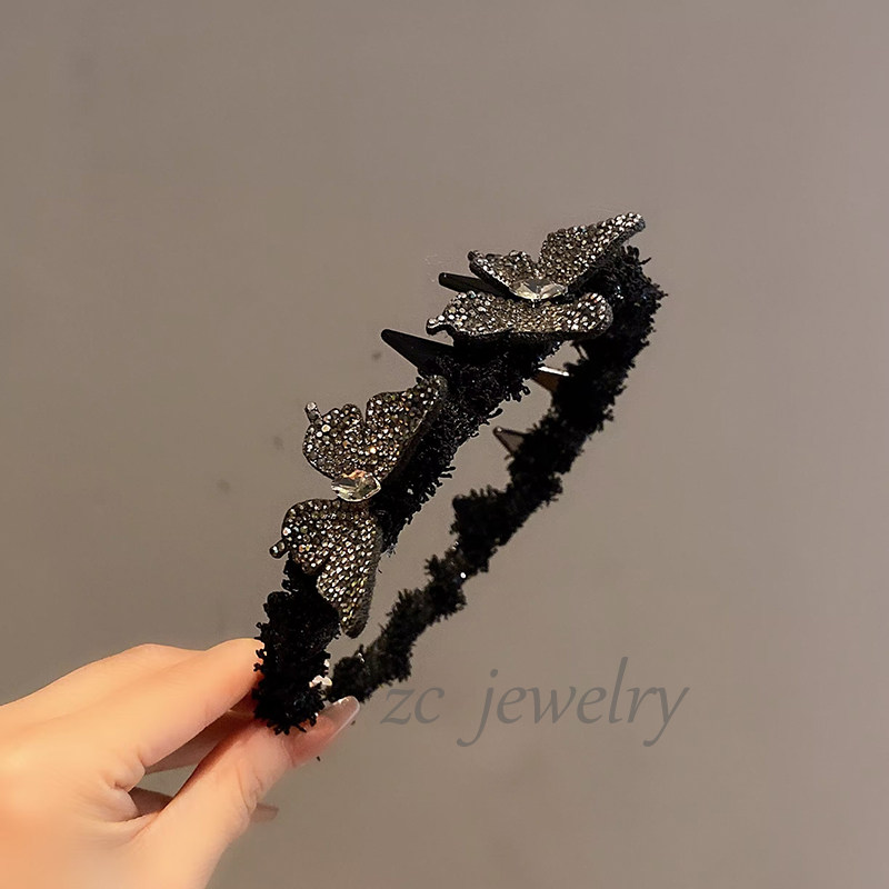 韩版东大门新款黑色闪钻蝴蝶发箍女高级感时尚外出高颅顶发卡头箍,淘宝优惠券,粉丝福利购,淘宝优惠卷