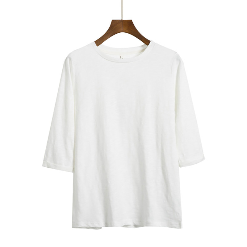 早春七分袖竹节棉女新款纯色t恤 梦倾城T恤