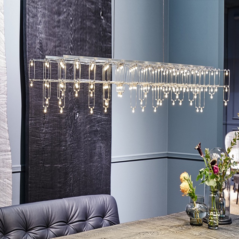 北欧轻奢水晶长形餐厅吊灯不锈钢花火造型奢华时尚吧台前台吊灯 - 图0