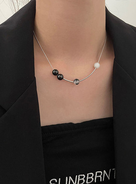 明星同款项链韩版黑白冰裂石锁骨链女时尚百搭甜酷风颈链小众