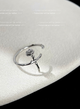 小众设计感立体玫瑰花戒指女ins潮甜酷风食指戒温柔优雅气质指环